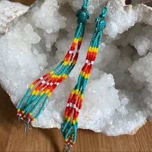 Long Beaded Turtle Earrings